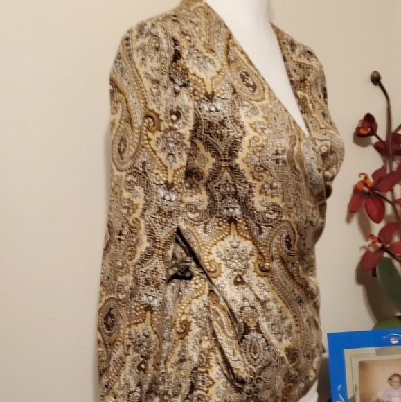 Talbots 100% Silk Brown Paisley Wrap Top - Picture 9 of 11